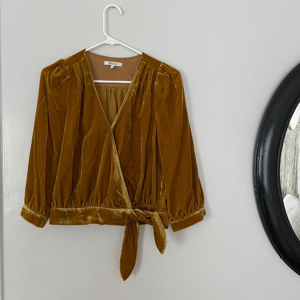 Beautiful Gold Madewell Velvet Wrap Top
